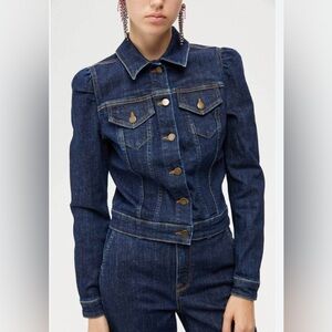 Bisou Bisou Lt/Med weight puff slv semi crop blue jn jacket SZ M coquette girl